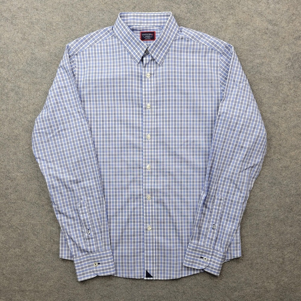 UNTUCKit Shirt Mens Medium Blue Check Wrinkle Free Button Front Long Sleeve